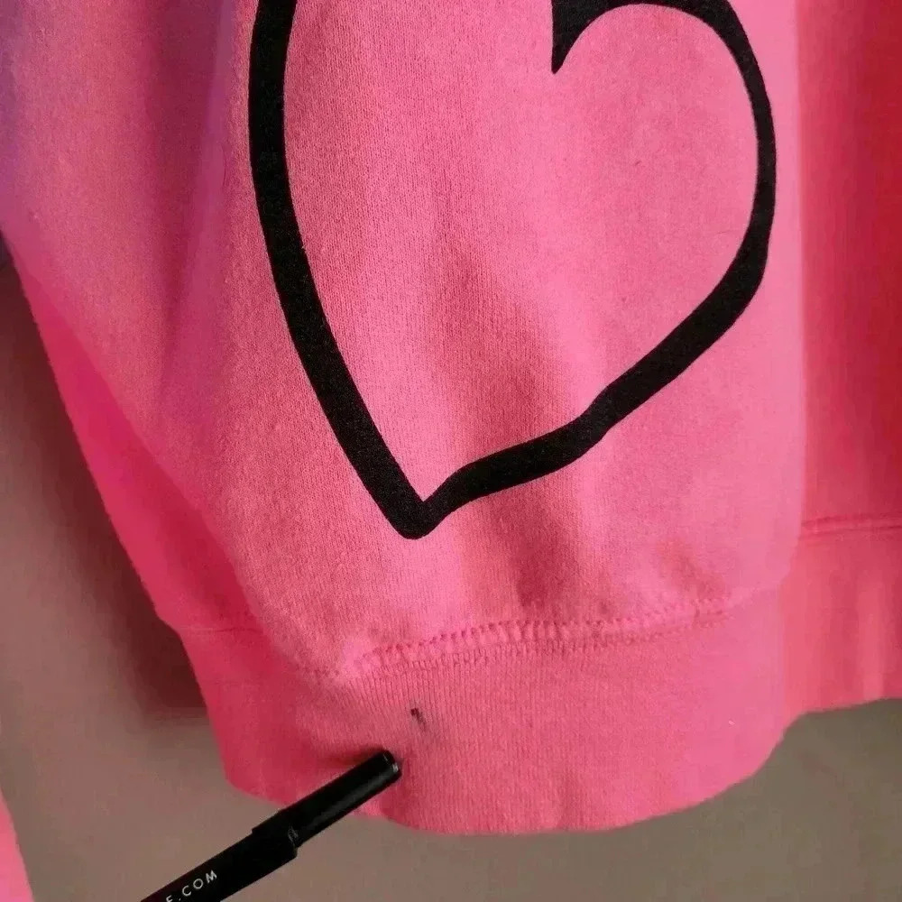 Women's Sweatshirt Pink/ Light Blue Medium "SNEAKER ADDICT" Retro Style Hearts - Picture 10 of 10